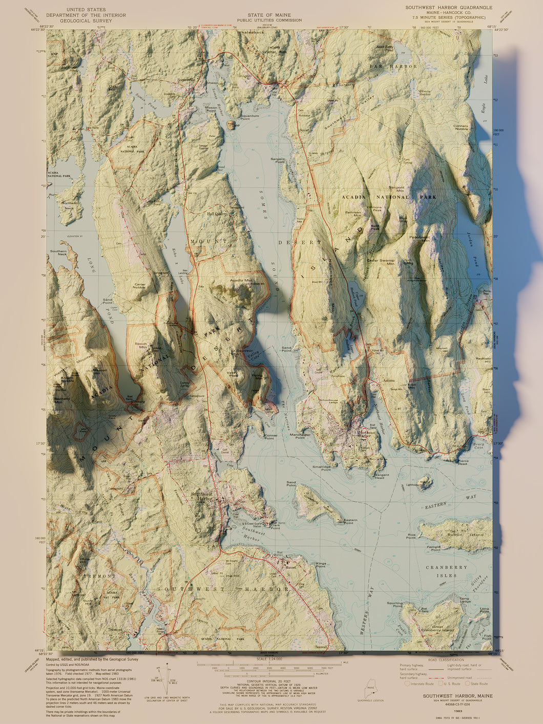 Acadia National Park Poster | Shaded Relief Rendered Map