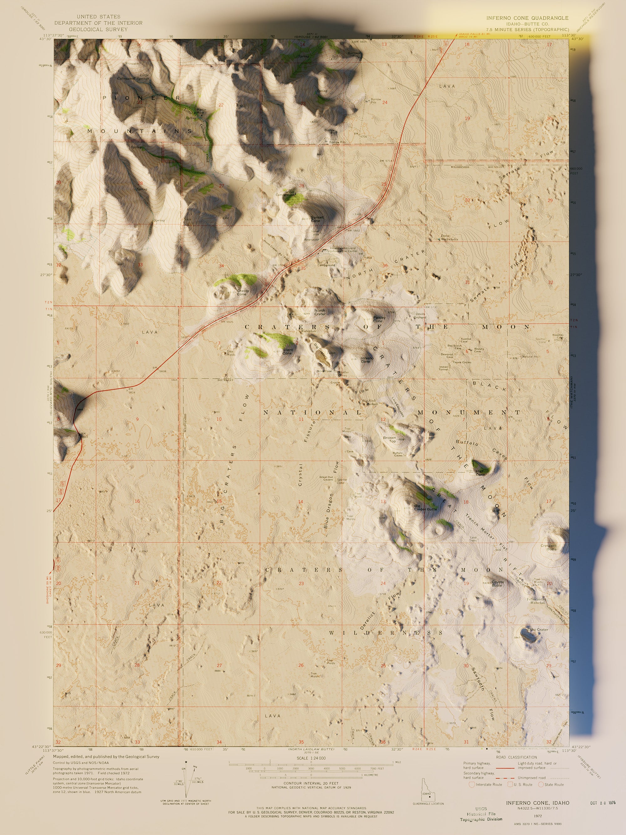 Craters of the Moon National Monument Map Poster - Shaded Relief  Topographical Map